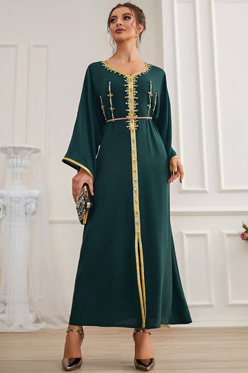 Ciemnozielone długie rękawy Maxi Abaya